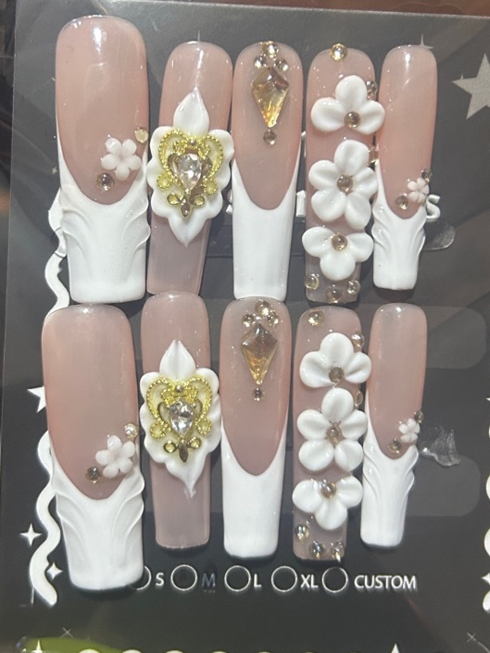 Nude Pink 3D Floral Press-On Nail Set - Designer Style XL long